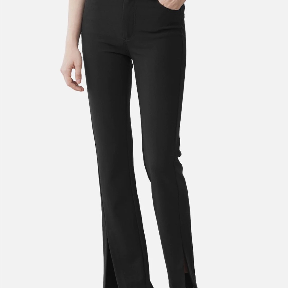 S.DEER Retro High-Rise Slim-Fit Flared Black Trousers With Slits Size M